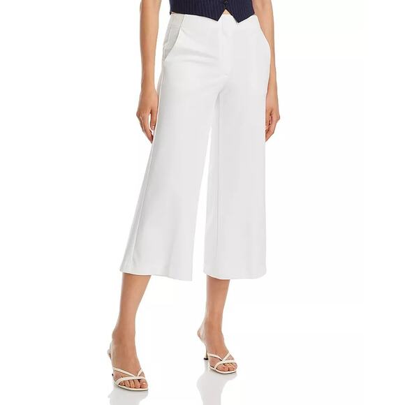 Theory Women's Wide Leg Clean Terena Linen Pants Cropped Hem White Size 0 NWT - Picture 1 of 12